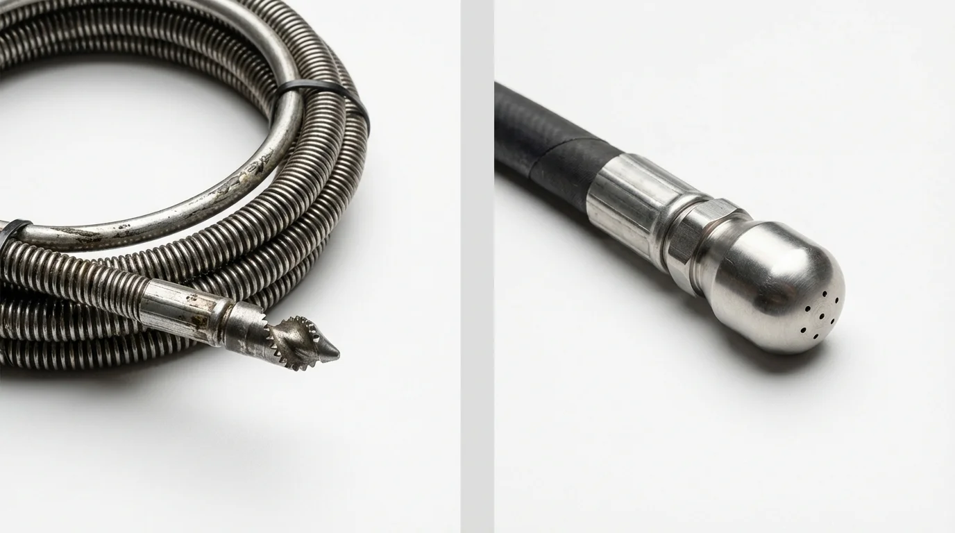 Drain snake cable and hydro jetting nozzle used for drain cleaning in Canton, SD